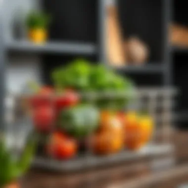 Close-up of a sleek metal vegetable storage solution