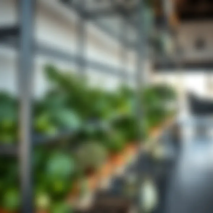 Decorative display of herbs in a modern metal shelving unit