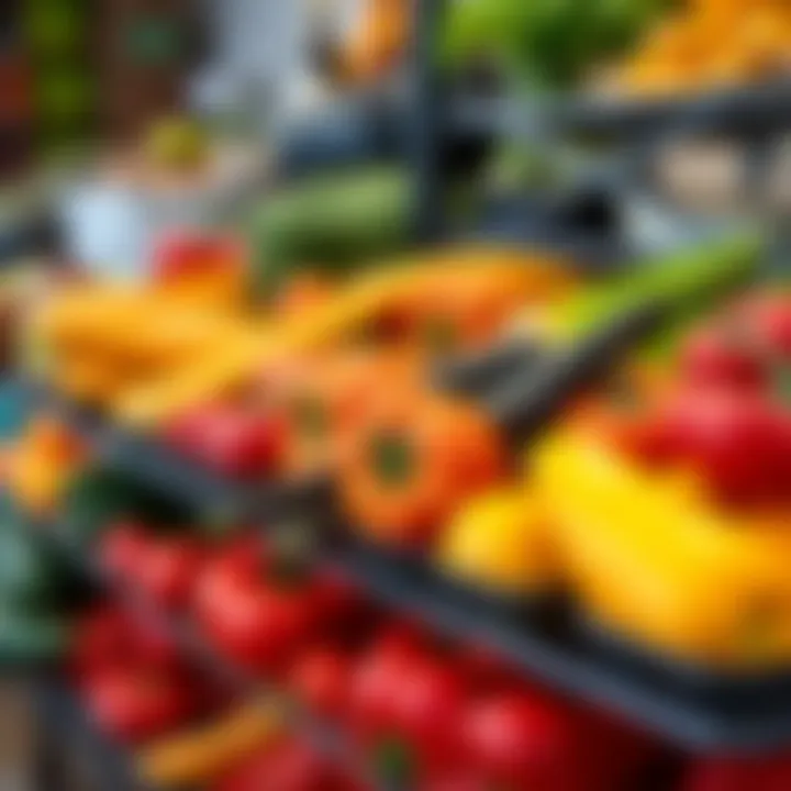 Elegant arrangement of fresh vegetables in a metal rack