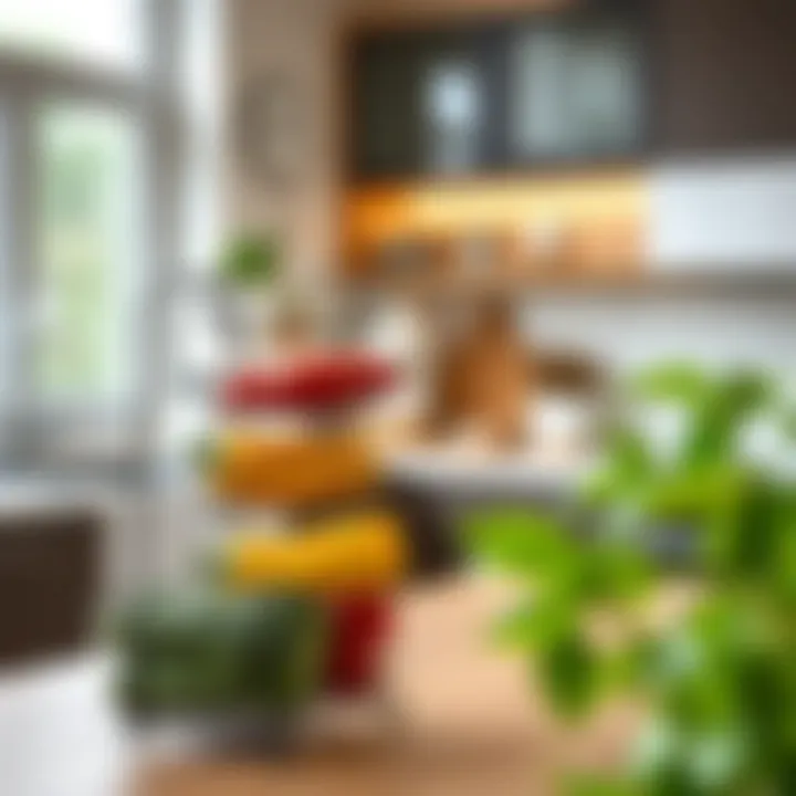 Stylish kitchen featuring a 5-tier metal vegetable holder