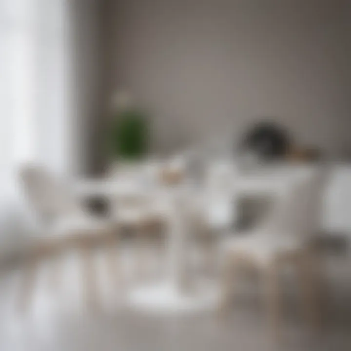 Stylish white wooden table surrounded by contemporary chairs