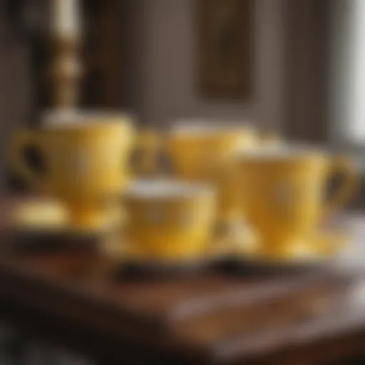 Antique yellow cup set on a vintage table