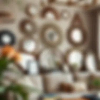 Artistic display of various decorative mirrors in a chic interior