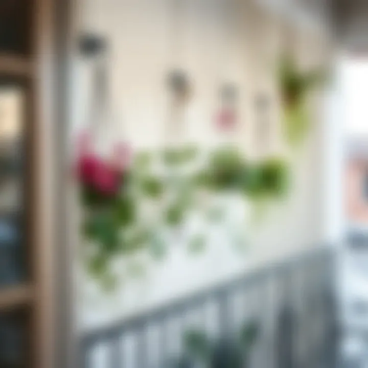 Interior balcony showcasing plant hooks as decorative elements