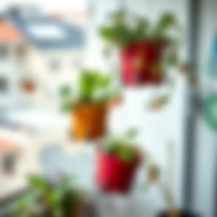 A close-up of plants thriving in balcony hooks