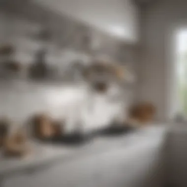 An organized cup rack in a modern kitchen setting