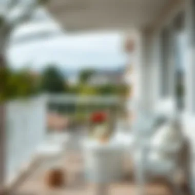 Close-up of white balcony furniture with intricate design