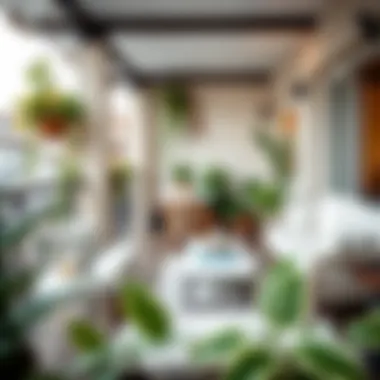 Stylish Balcony Space Stylish balcony area with white furniture and greenery