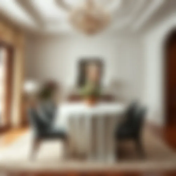 Decorative use of white tablecloth in a dining room