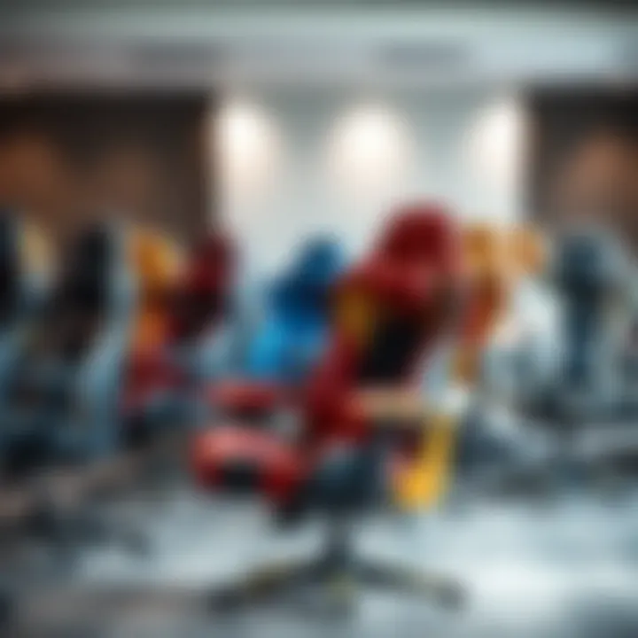 A variety of gaming chairs showcasing different styles and colors