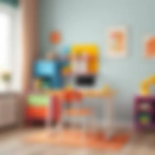 Colorful children's study desk in a bright room