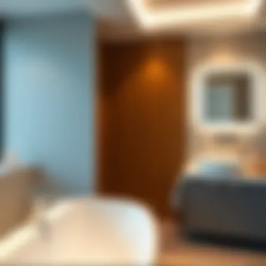 Contemporary bathroom featuring elegant lighting and a mirrored cabinet