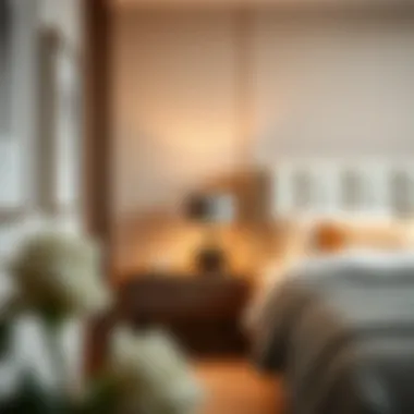 Cozy bedroom featuring a beautifully designed bedside table
