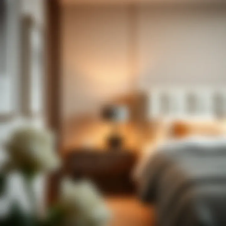 Cozy bedroom featuring a beautifully designed bedside table