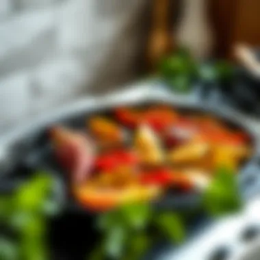 A vibrant array of grilled vegetables artfully arranged on a cast iron grill pan