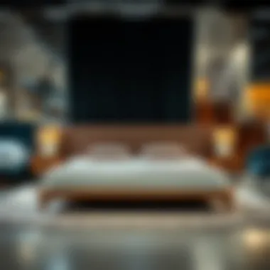 Different styles of double bed bases displayed in a showroom