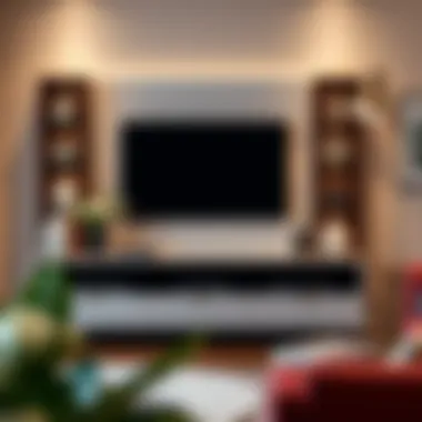 Elegant wall-mounted TV unit showcasing decorative elements