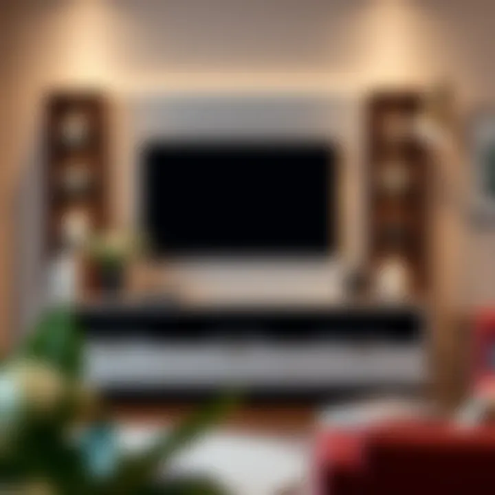 Elegant wall-mounted TV unit showcasing decorative elements