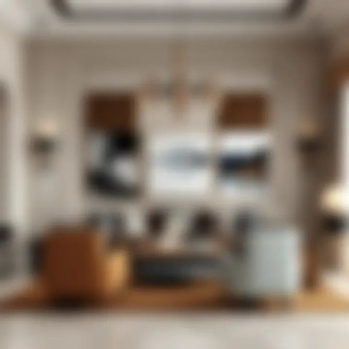 An elegant living room adorned with canvas art pieces