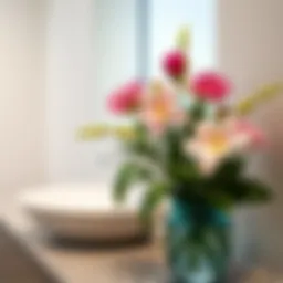 Elegant flower arrangement in a bathroom setting
