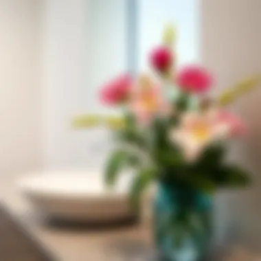 Elegant flower arrangement in a bathroom setting