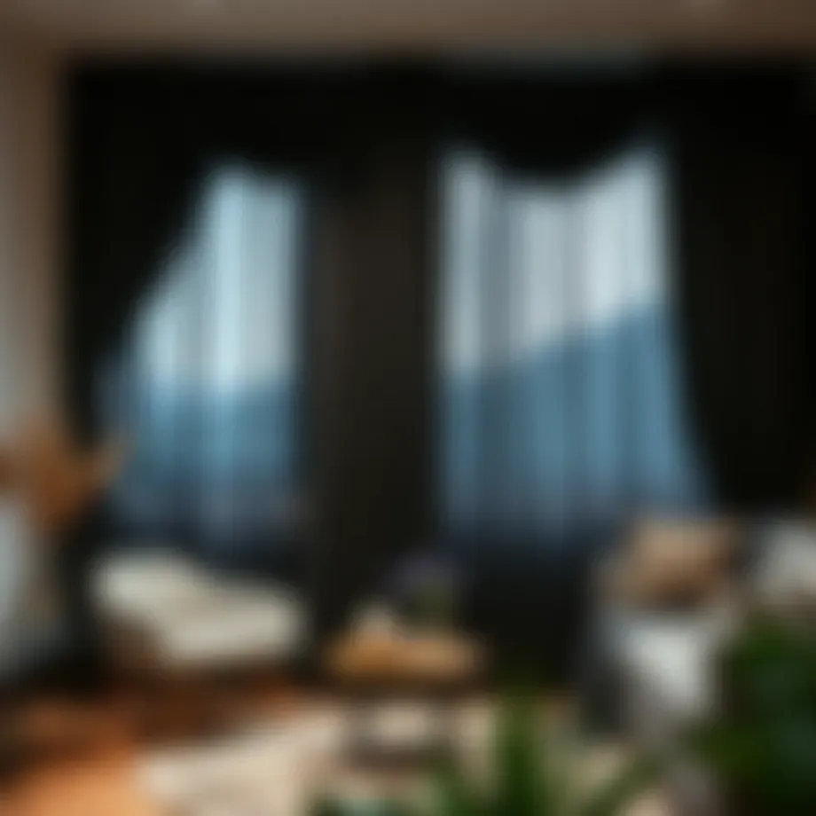 Elegant black curtain draping in modern interior