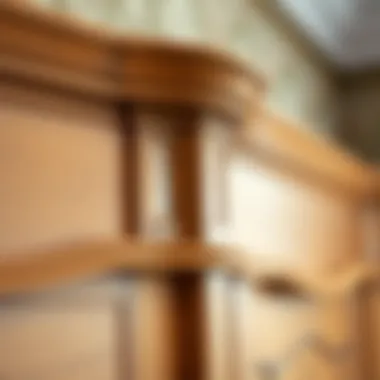 Handcrafted Wooden Cabinet Crown Close-Up Detailed close-up of a handcrafted wooden cabinet crown