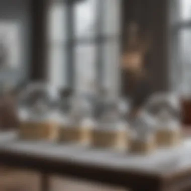 Stylish Interior Arrangement with Snow Globes A stylishly arranged interior featuring multiple snow globes