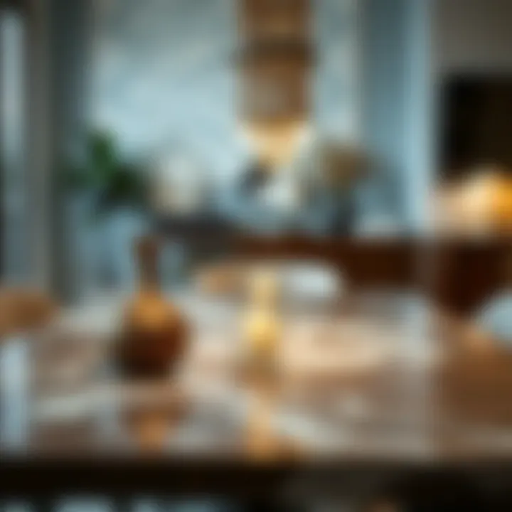 An aesthetic close-up of a square dining table displaying decorative elements