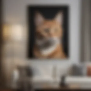 Elegant cat canvas art in a stylish living room