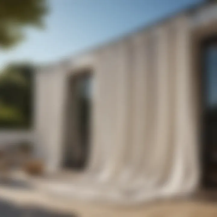 Freshly washed linen curtains hanging to dry outdoors