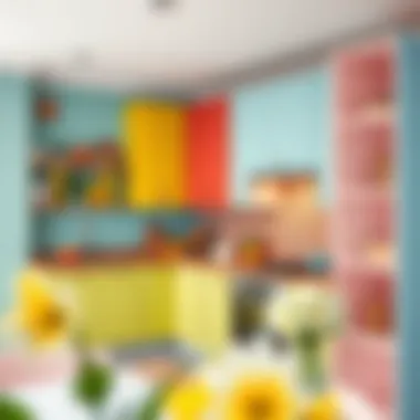 Colorful kitchen cabinet covers enhancing decor