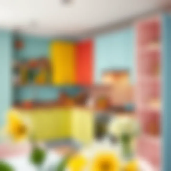 Colorful kitchen cabinet covers enhancing decor