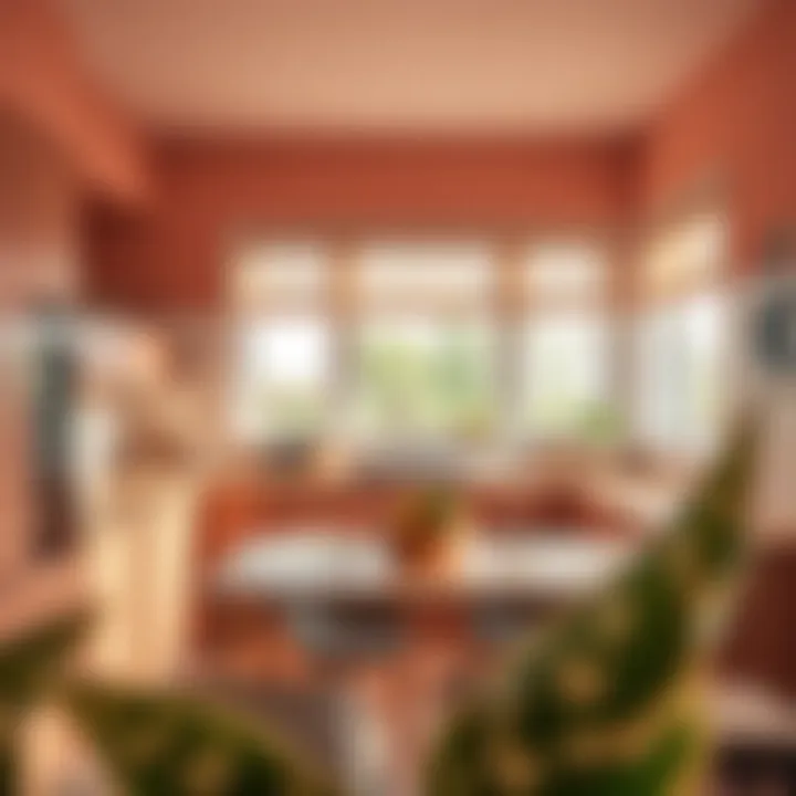 Kitchen with harmonious color scheme and roller blinds