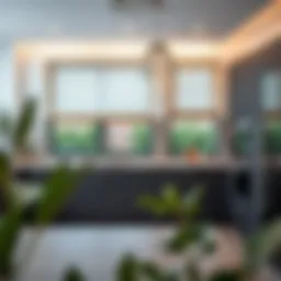 Elegant kitchen with roller blinds