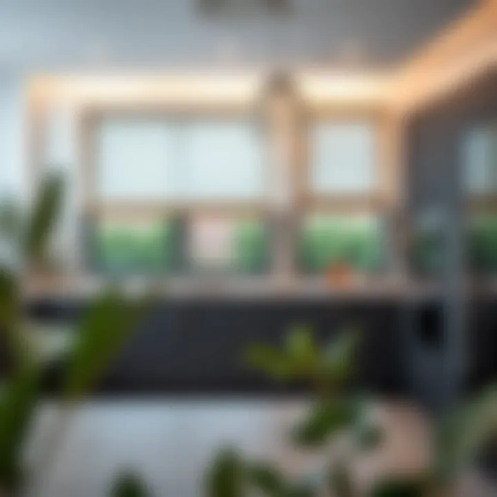 Elegant kitchen with roller blinds