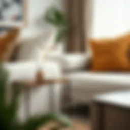 A stylish side table next to a modern sofa, showcasing contemporary design elements.