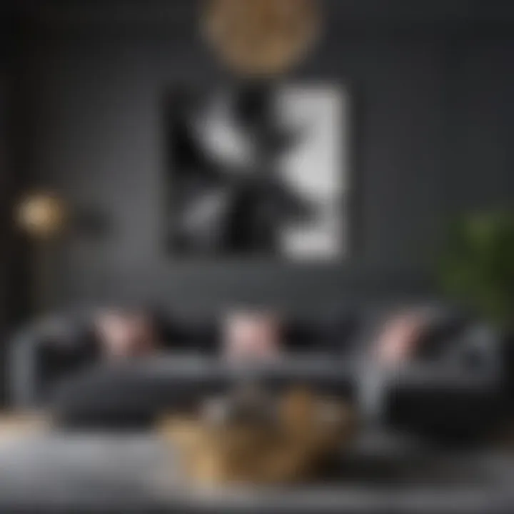 A harmonious blend of decor styles featuring a dark gray sofa