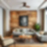 Rustic log wall decoration enhancing living room aesthetics