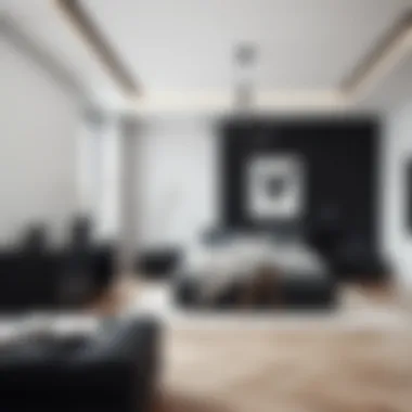 Elegant matte black bedroom with minimalist decor