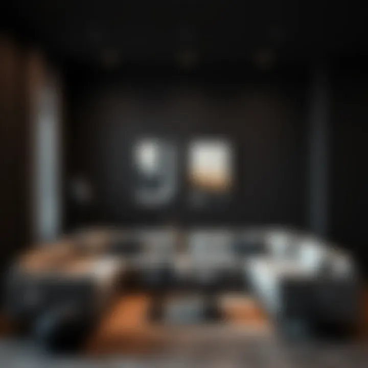 Inviting matte black walls enhancing the room's ambiance