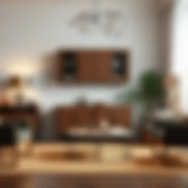 Stylishly arranged modern interior featuring an antique walnut cabinet.