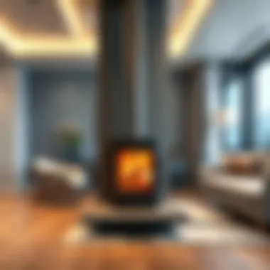 Stylish pellet stove in a modern living room