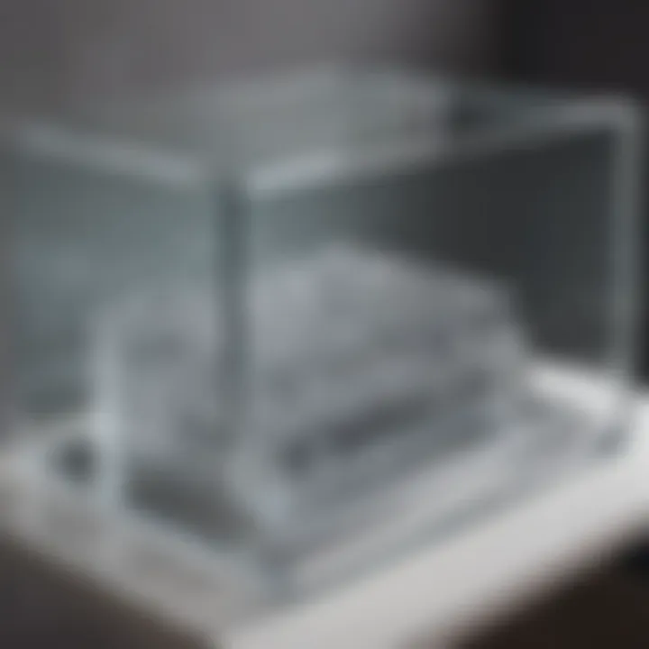 Close-up of a plexiglass display box with unique design