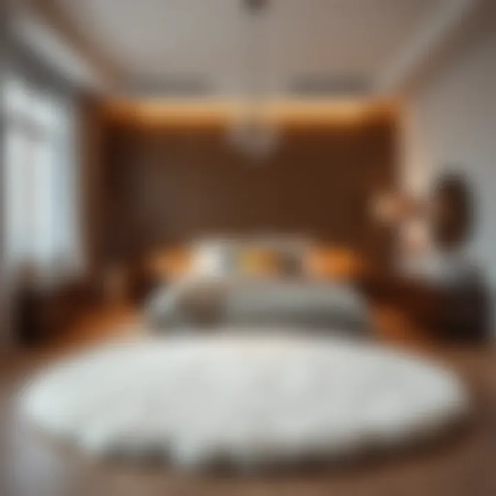 Cozy ambiance created by a soft round rug in a bedroom