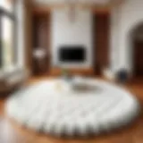 Luxurious round plush rug in a modern living room