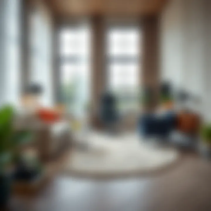 Stylish round plush rug enhancing a contemporary office space