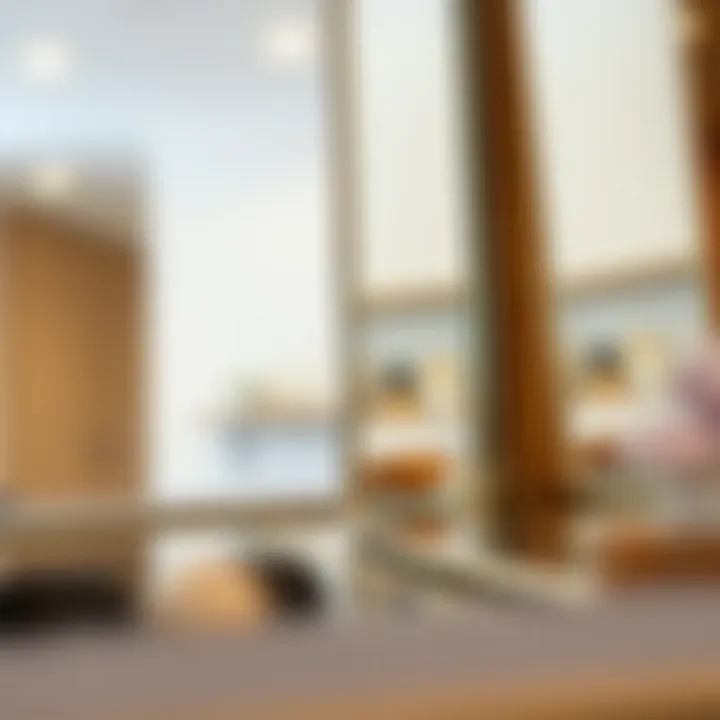 Close-up view of materials used in shelf mirrors