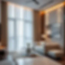 Elegant sheer fabric draping in a modern living room