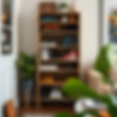 Creative shoe rack styling with books and accessories